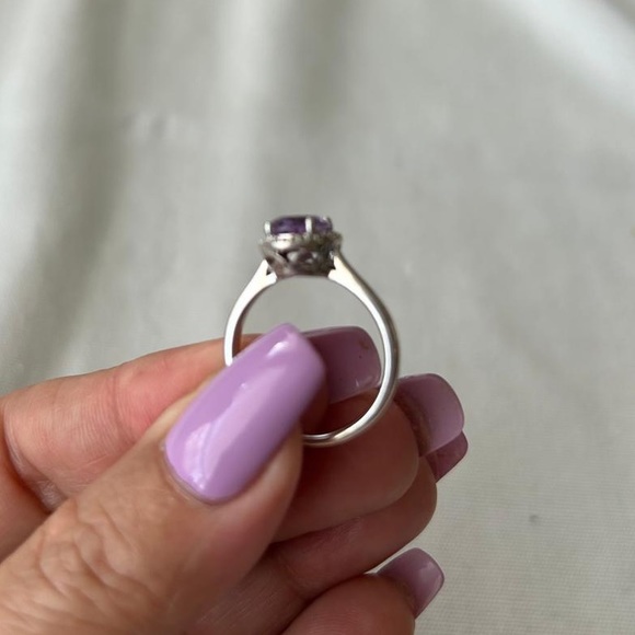 10kt White Gold Halo Ring- Diamonds and Amethyst - Picture 6 of 10